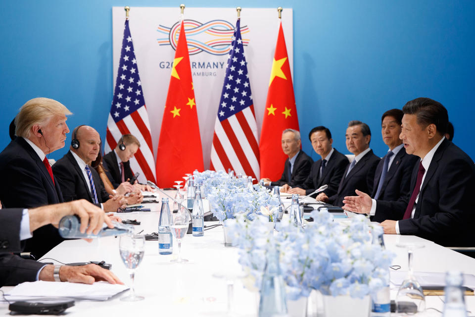 <p>President Donald Trump meets with Chinese President Xi Jinping at the G20 Summit, Saturday, July 8, 2017, in Hamburg, Germany. (Photo: Evan Vucci/AP) </p>