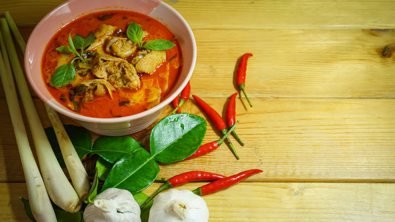 red Thai curry with aromatic ingredients