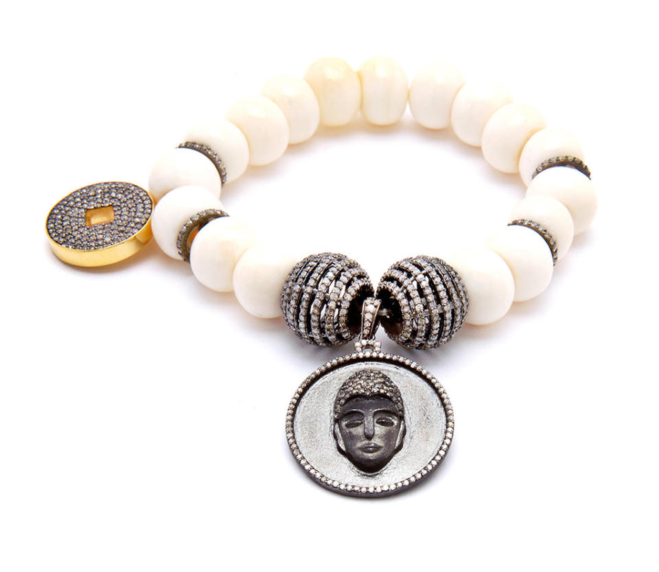 <p>"This is not just jewelry - the pieces have a spiritual meaning. This one keeps me centered, as the charms on it can be used as a meditative tool."</p> <p><strong>Buy It!</strong> Carole Shashona Camel Bone Free Spirit Love Goddess Bracelet, $3,750; <a href="https://caroleshashona.com/products/one-of-a-kind-camel-bone-free-spirit-love-goddess-bracelet?_pos=52&_sid=8d279f8fe&_ss=r" rel="sponsored noopener" target="_blank" data-ylk="slk:caroleshoshana.com;elm:context_link;itc:0;sec:content-canvas" class="link ">caroleshoshana.com</a></p>