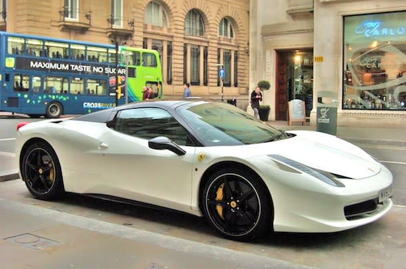 Daniel Sturridge's Ferrari 458 in Liverpool today. Photo: Dave Pap @Bondmedia Agency