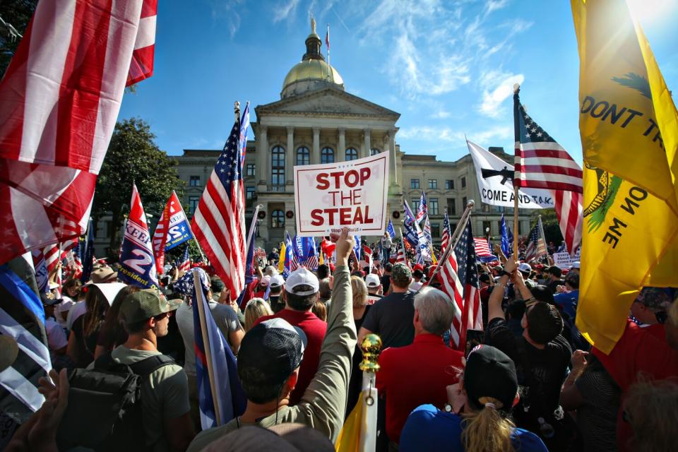 Hundreds of Trump supporters protest in Atlanta.