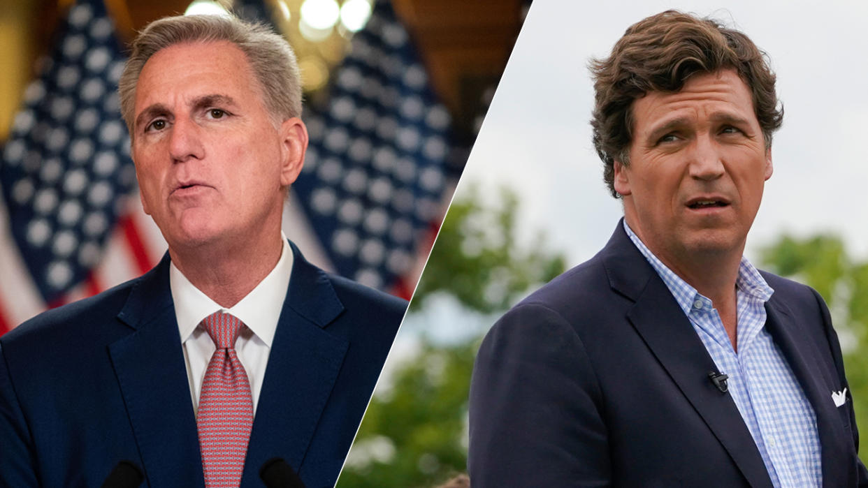 Kevin McCarthy, left, and Tucker Carlson