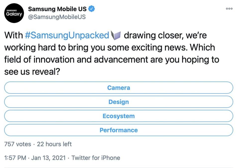 Samsung Twitter for iPhone tweet (Twitter)