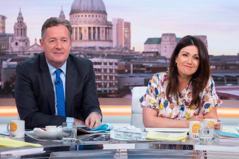 Snacking: Susanna Reid and Piers Morgan were enjoying apple and peanut butter during the break (Ken McKay/ITV/REX )