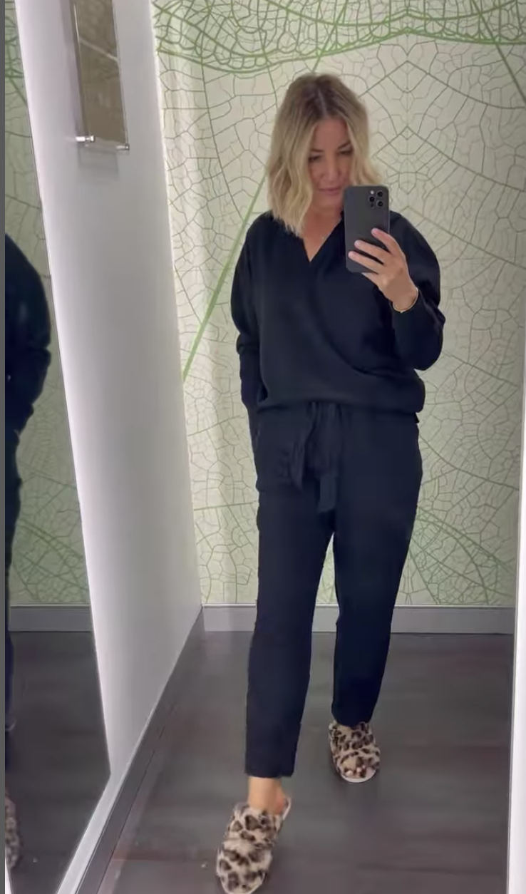 Jules Sebastian in matching black pants and top from Big W