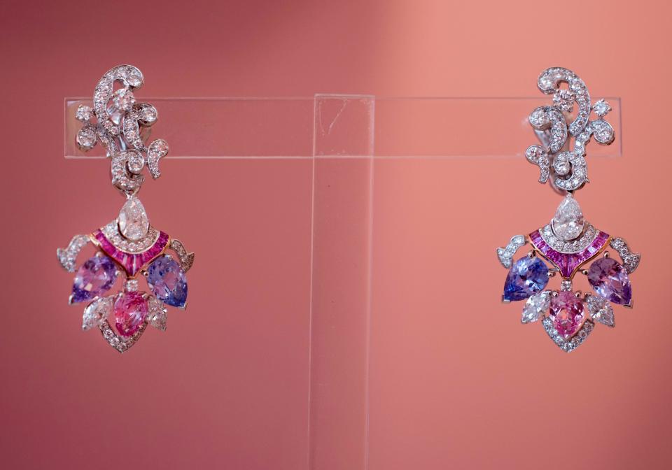 These Van Cleef and Arpels Spinel Diamond and Colored Sapphire Enchantment earrings have an estimated value of $60,000 to 80,000.