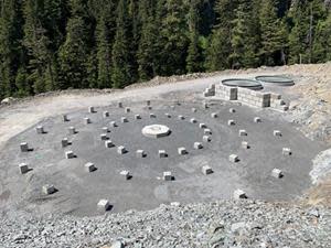 New water treatment plant clarifier foundation pedestals and lime silo foundations