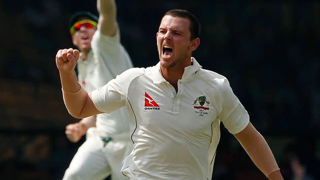 Hazlewood celebrates. Image: Twitter