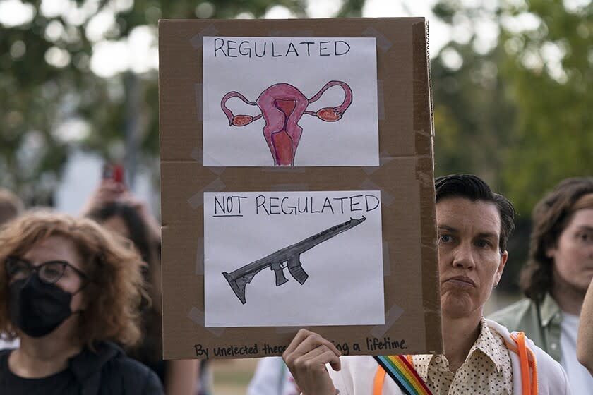 Abortion-rights supporters during a protest in West Hollywood on Friday.