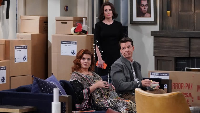 Debra Messing, left, Megan Mullally and Sean Hayes in "Will & Grace" on NBC.