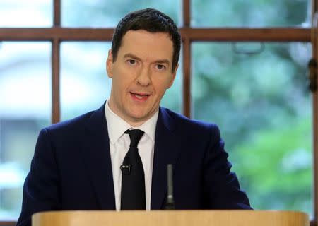 Britain's Chancellor of the Exchequer, George Osborne, speaks at the launch of the economic survey of the United Kingdom by Angel Gurria, Secretary-General of the Organisation for Economic Co-operation and Development (OECD), at the Treasury in London February 24, 2015. REUTERS/Chris Radburn/pool