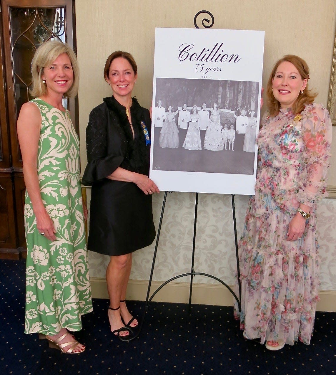 Anne Jenkins, Ellen White and 2024 Cotillion Ball chairperson Lara Yerger at the Cotillion Royal Reception at the Petroleum Club April 14, 2024. The reception celebrated the 75th anniversary of the Cotillion.