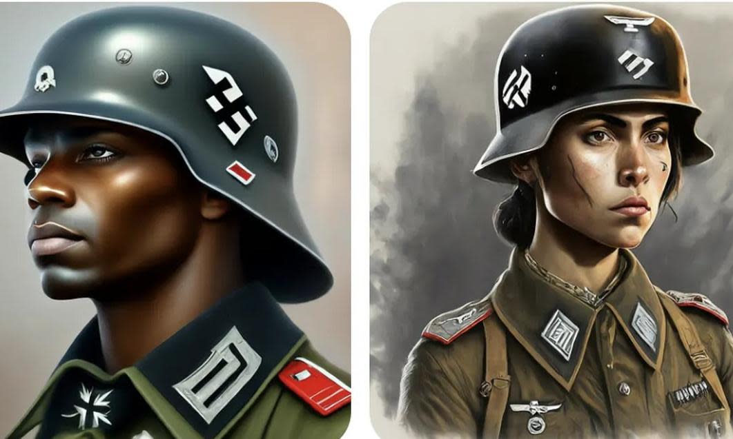 <span>Google’s Gemini AI illustrations of a 1943 German soldier.</span><span>Illustration: Gemini AI/Google</span>