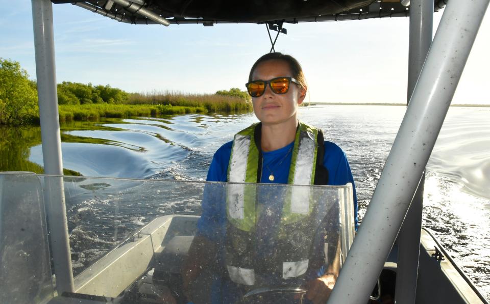 Carolyn Vanzo, environmental scientist II. Environmental scientists with the St. Johns River Water Management District conduct routine tests for toxic algae in Lake Washington, which is the main source e of drinking water for the city of Melbourne. There were no signs of an algae bloom on the day of this test, but scientists want to know whether toxic algae blooms are happening more frequently or in higher concentrations in the lake.