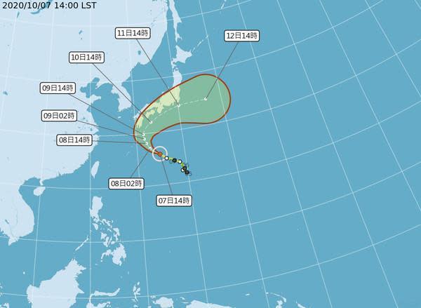 昌鴻稍早增強為中度颱風，最新預測路徑也出爐。（翻攝自中央氣象局）
