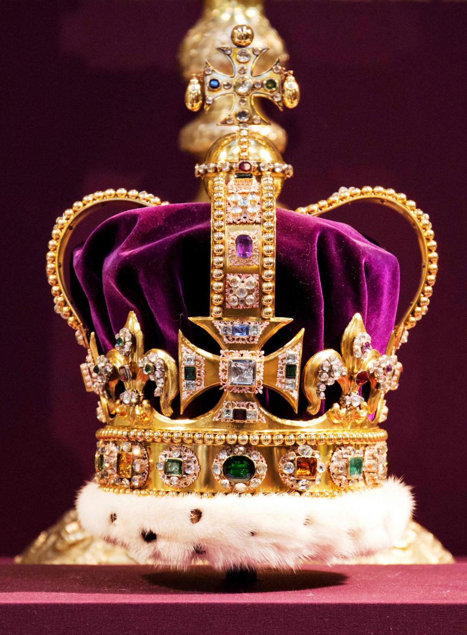 St. Edward's Crown, used in coronations for English and later British monarchs, and one of the senior Crown Jewels of Britain, on June 4, 2013, during a service to celebrate the 60th anniversary of the coronation of Queen Elizabeth II.