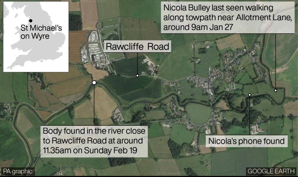 A map showing the exact location where a body in the search for missing dog walker Nicola Bulley was found has been released (Press Association Images)