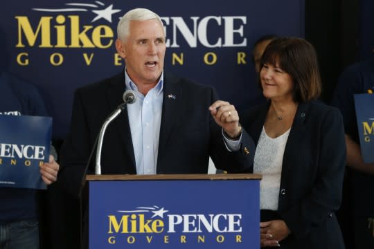 Indiana Gov. Mike Pence launches his campaign for re-election during an event in Indianapolis. (Photo: Michael Conroy/AP)