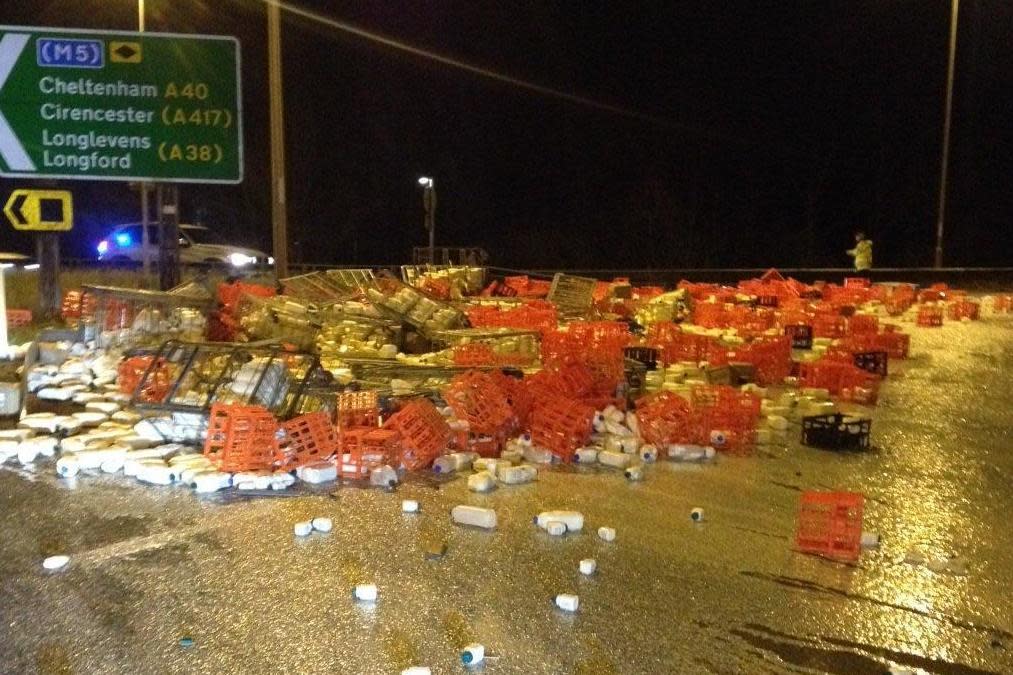 A lorry spilled its load on Thursday evening: Glos Constabulary