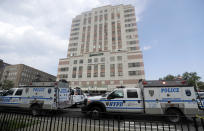 <p>Police vehicles converge on Bronx Lebanon Hospital in New York after a gunman opened fire there on Friday, June 30, 2017. The gunman, identified as Dr. Henry Bello who used to work at the hospital, apparently took his own life after shooting others, authorities said. (AP Photo/Julio Cortez) </p>