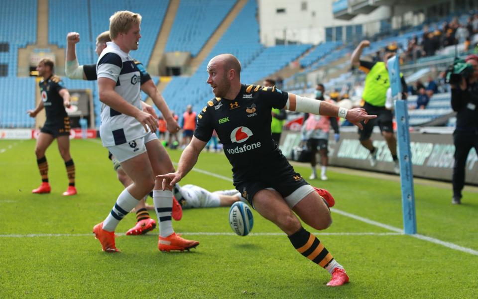 Dan Robson scoring for Wasps - Dan Robson making a strong case for England recall after shining in Wasps' post-lockdown boom - GETTY IMAGES