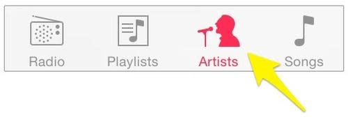 iPhone Music app's Artists button