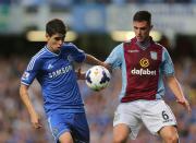 Chelsea's Emboaba Oscar (left) and Aston Villa's Ciaran Clark (right) battle for the ball