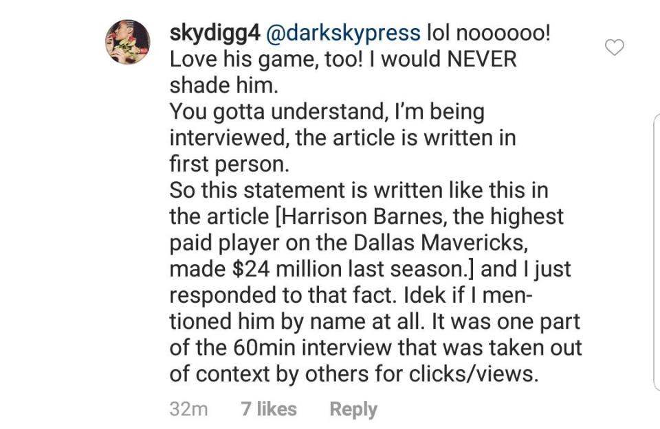 Skylar Diggins-Smith responds on Instagram to criticism of her essay on the wage gap in basketball. (via @mellentuck)