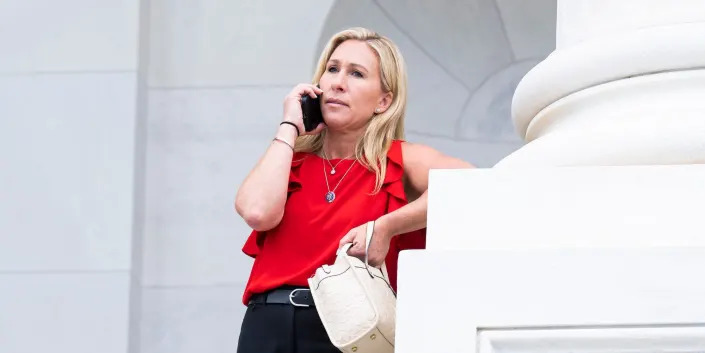 Republican Rep. Marjorie Taylor Greene of Georgia, seen her outside the US Capitol in June, appears to be in Costa Rica.
