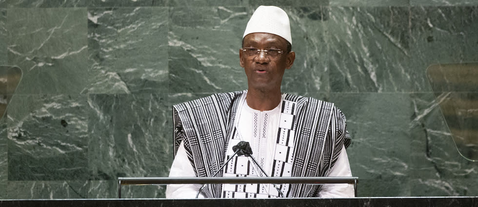 Le Premier ministre malien Choguel Maïga à la tribune de l'Assemblée générale de l'ONU à New York le 25 septembre 2021. 
