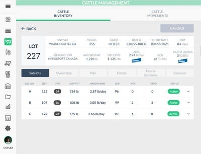 Across the Cattler farm management platform, different 'inserts' flagged with an Elanco logo-shaped icon signal a relevant metric that activates a benchmark chart for that specific metric.