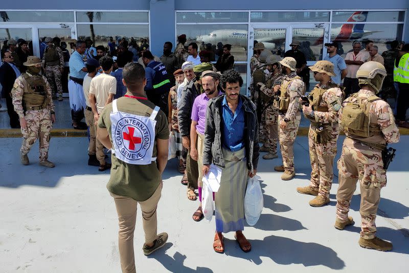 Freed prisoners at Aden Airport
