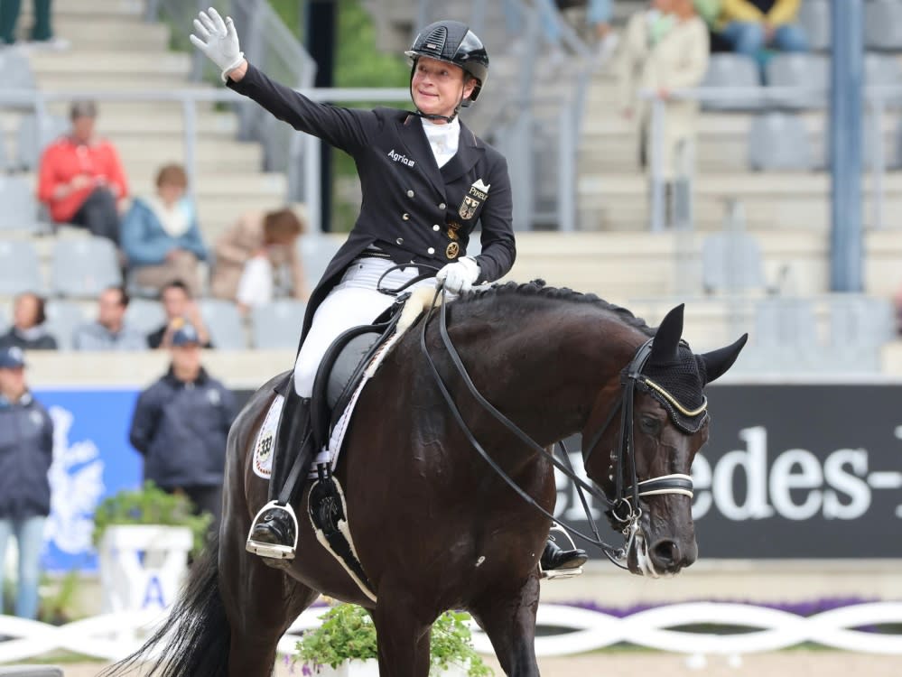 Isabell Werth mit ihrer zehnjährigen Stute Wendy (IMAGO/FRANK HEINEN/rscp-photo)