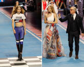 <p>Model Gigi Hadid präsentierte in einer sexy Lederhose die Winterkollektion 2018/2019 – an der sie im Zuge einer Kollaboration selbst mitgearbeitet hatte. Zum Ende der Show lief sie im Rennsport-Abendkleid neben dem Designer Tommy Hilfiger über den Laufsteg. (Bild: AP Photo/Antonio Calanni) </p>