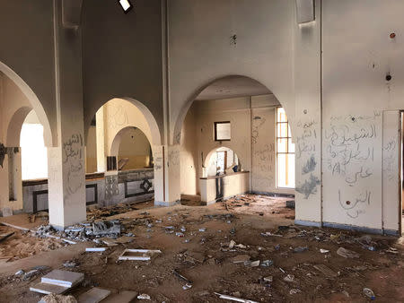 A view shows a former reception of a hotel damaged during the NATO-backed campaign in 2011, in the city of Bani Walid, Libya October 29, 2017. REUTERS/Ulf Laessing