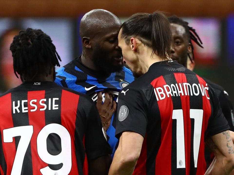 <p>Zlatan Ibrahimovic and Romelu Lukaku were booked after a heated exchange</p> (Getty Images)