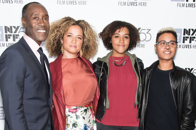 <p>Gilbert Carrasquillo/FilmMagic</p> Don Cheadle and Bridgid Coulter with their kids Imani and Tai Cheadle in 2015