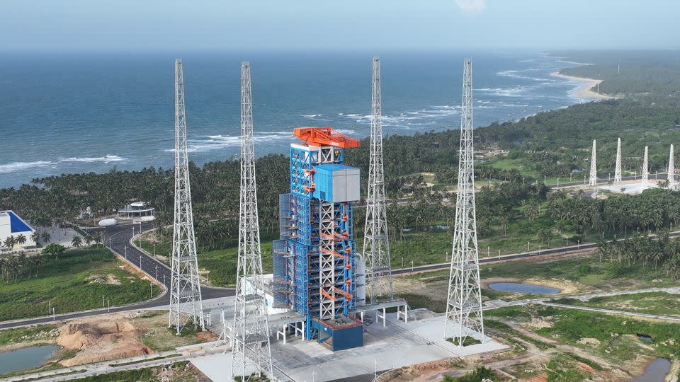 A commercial space launch site on China's Hainan Island completes a rocket launch simulation on June 30. - VCG/Getty Images