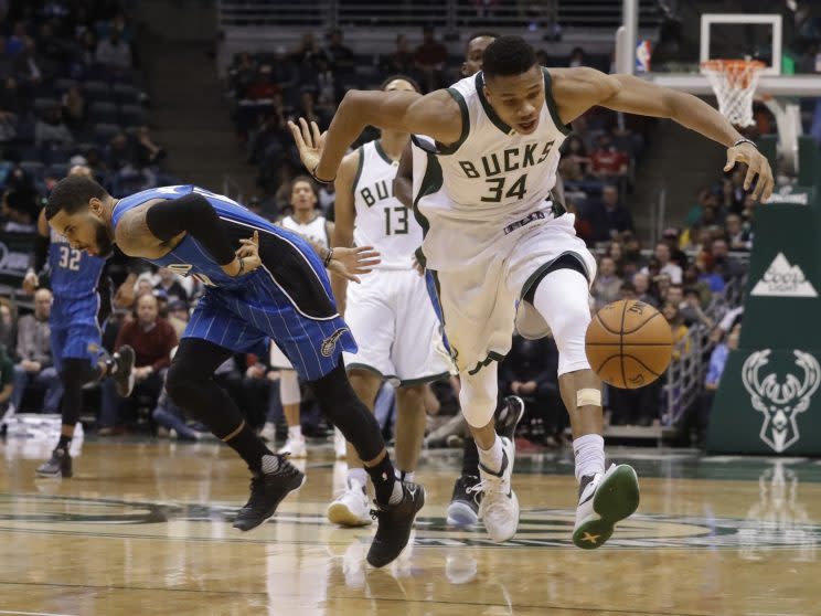 Giannis Antetokounmpo discards the competition. (Associated Press)