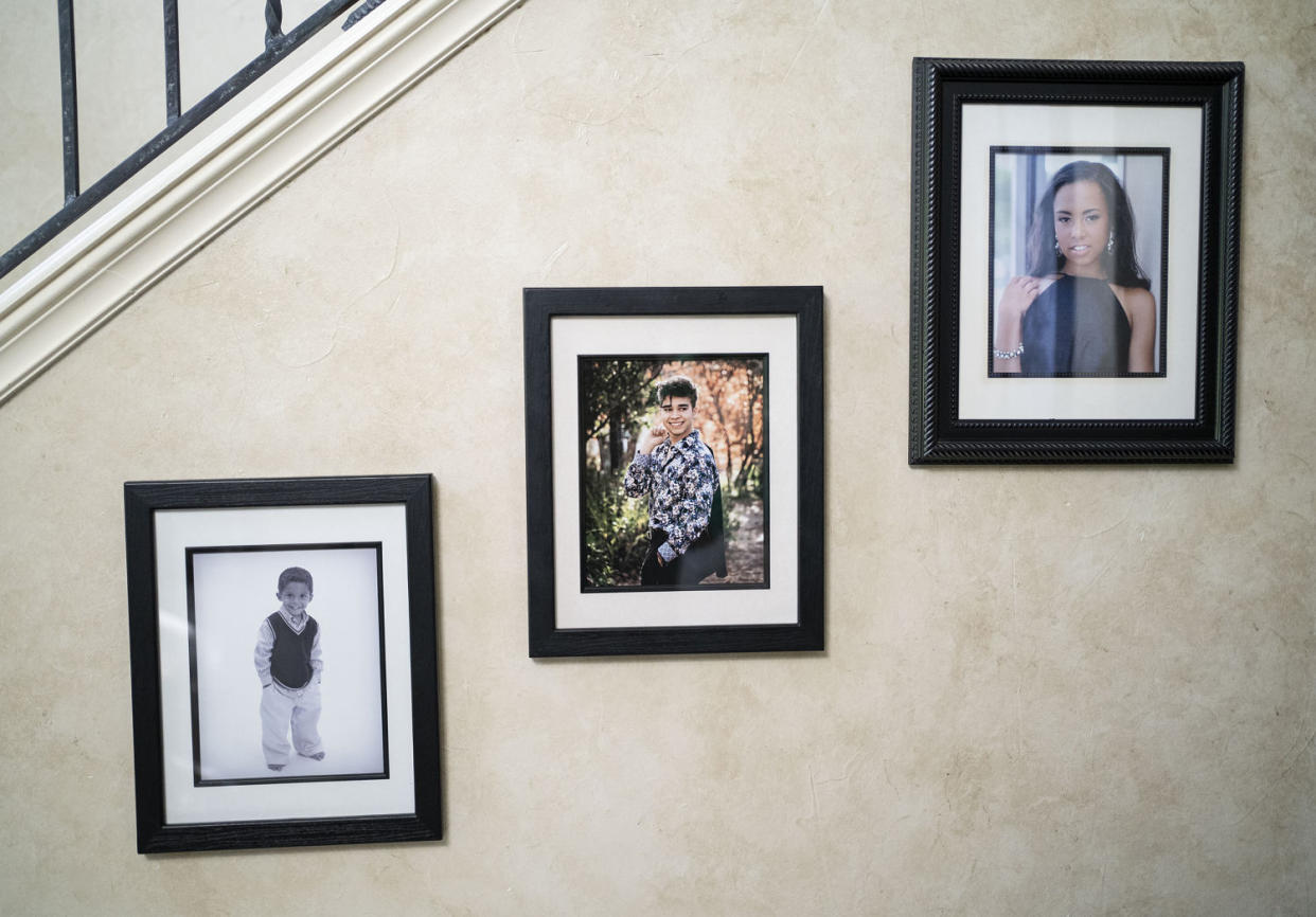 Photos of the children of Angela Jones and Dr. Wendell Jones at their home in Southlake. (Nitashia Johnson for NBC News)