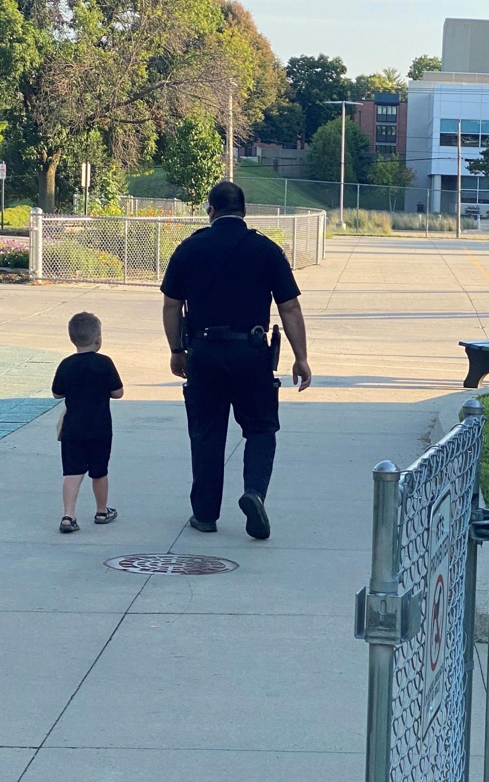 Indianola resident Richele Loftus sent her son Asher off to his first day of school at Irving Elementary Friday with the friendly escort of Indianola School District School Resource Officer Jay Hackett. “He was a little nervous,” Loftus said about Asher’s first day of kindergarten. “The officer was just so nice and supportive. He waved at Asher and got right down on eye level with him. It was a nice gesture to offer to walk him into school.”