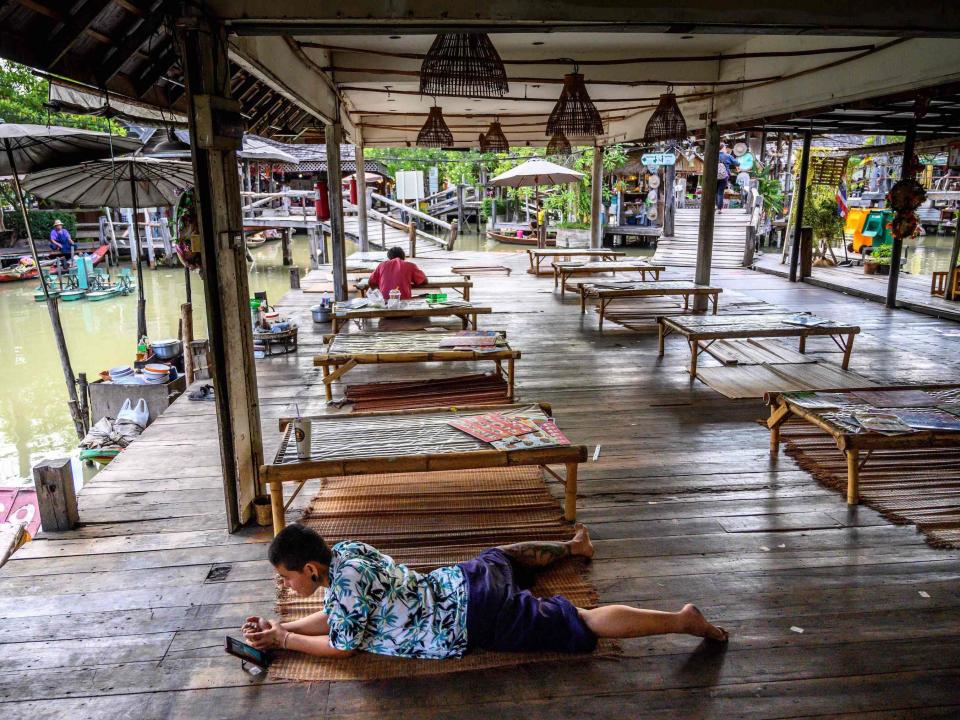 Empty food court at floating market in Pattaya during coronavirus outbreak