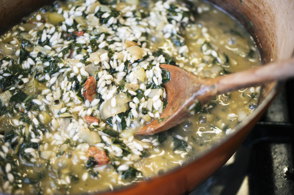 Risotto cooking in a pan