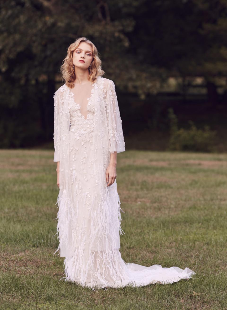 From over-the-top feathers to breezy caftans, these are the trends defining Fall 2019 bridal.