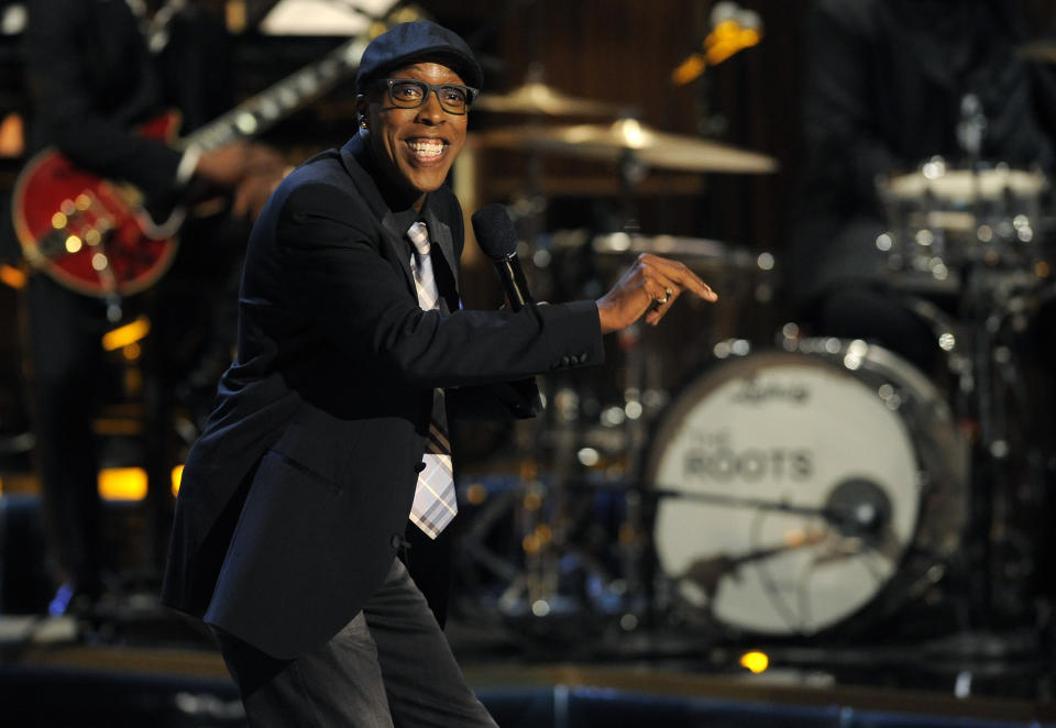 Arsenio Hall performs at "Eddie Murphy: One Night Only," a celebration of Murphy's career at the Saban Theater on Saturday, Nov. 3, 2012, in Beverly Hills, Calif. (Photo by Chris Pizzello/Invision)