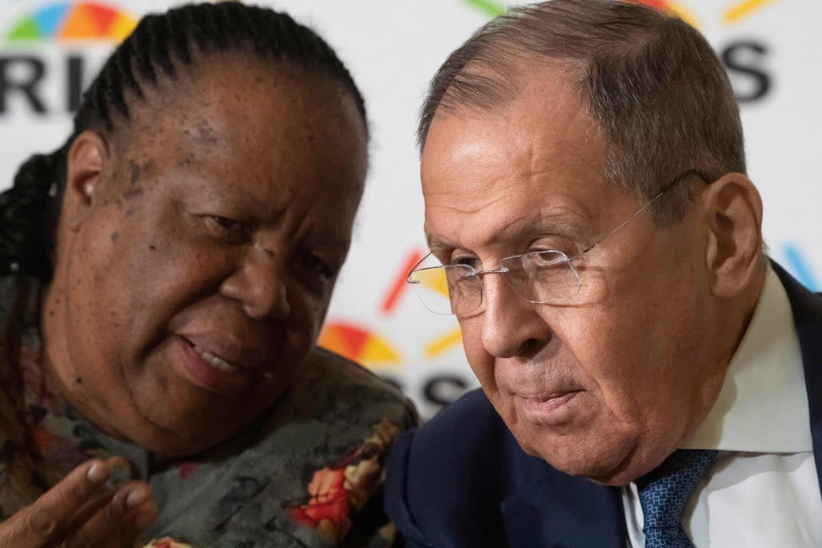 Naledi Pandor (left) and Sergei Lavrov are seen during a press conference at the Brics summit (AFP via Getty)