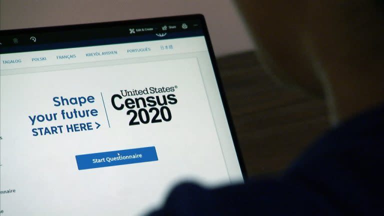The words "United States Census 2020" appear on a computer screen