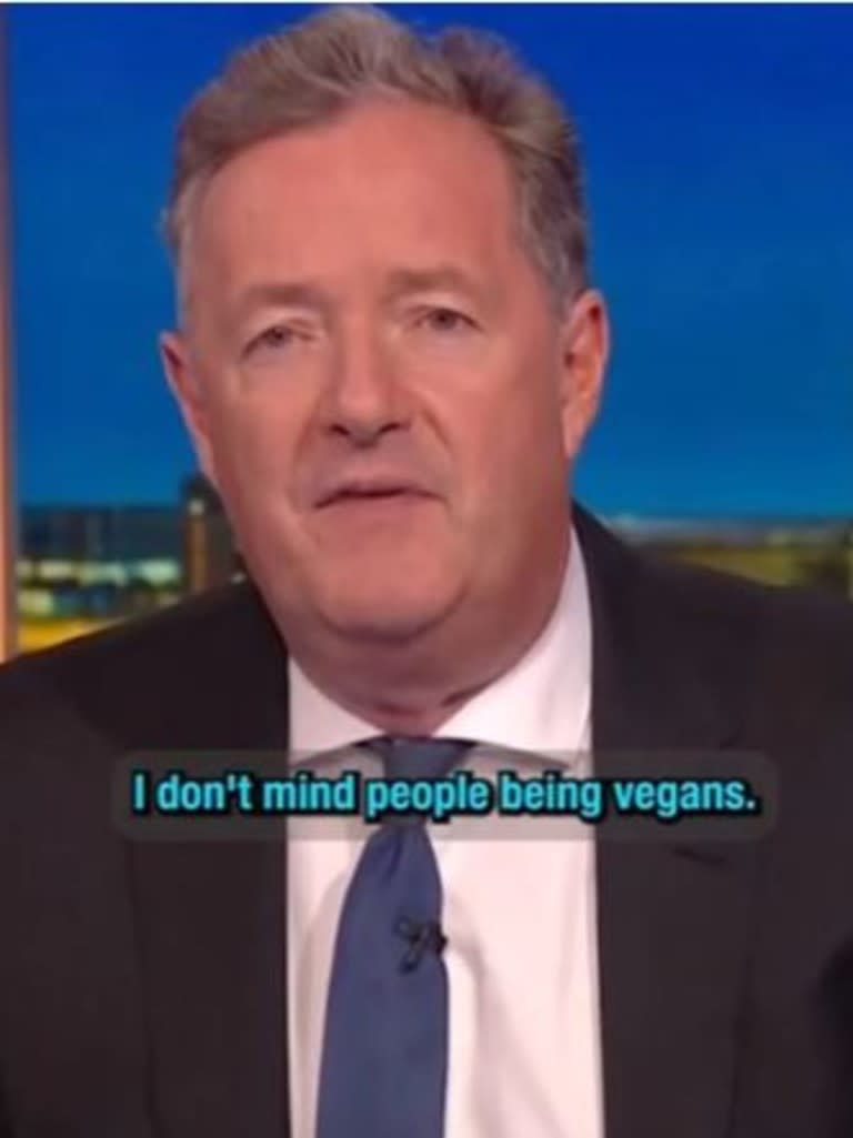 Morgan said he ‘didn’t mind people being vegan,’ but was damning of Peterson’s protest methods. Picture: Instagram