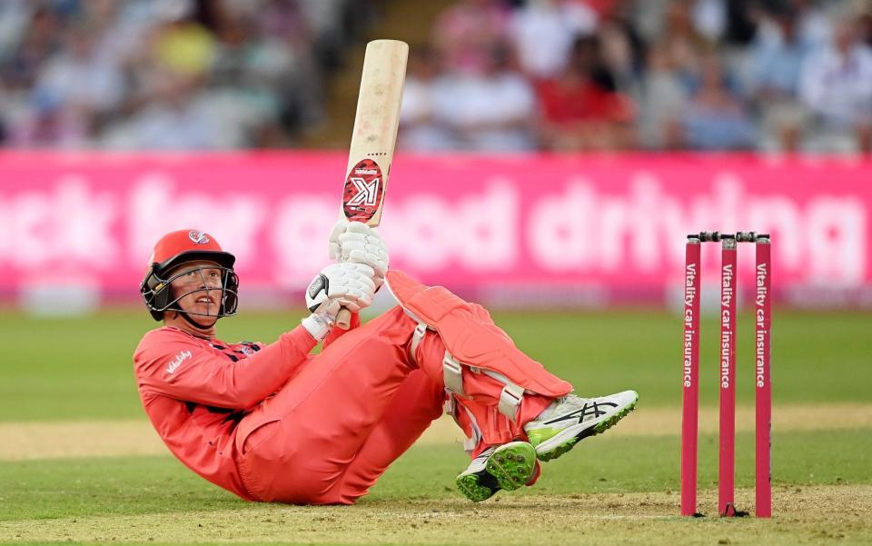 Keaton Jennings of Lancashire scoops during the Vitality Blast Final - Alex Davidson/Getty Images