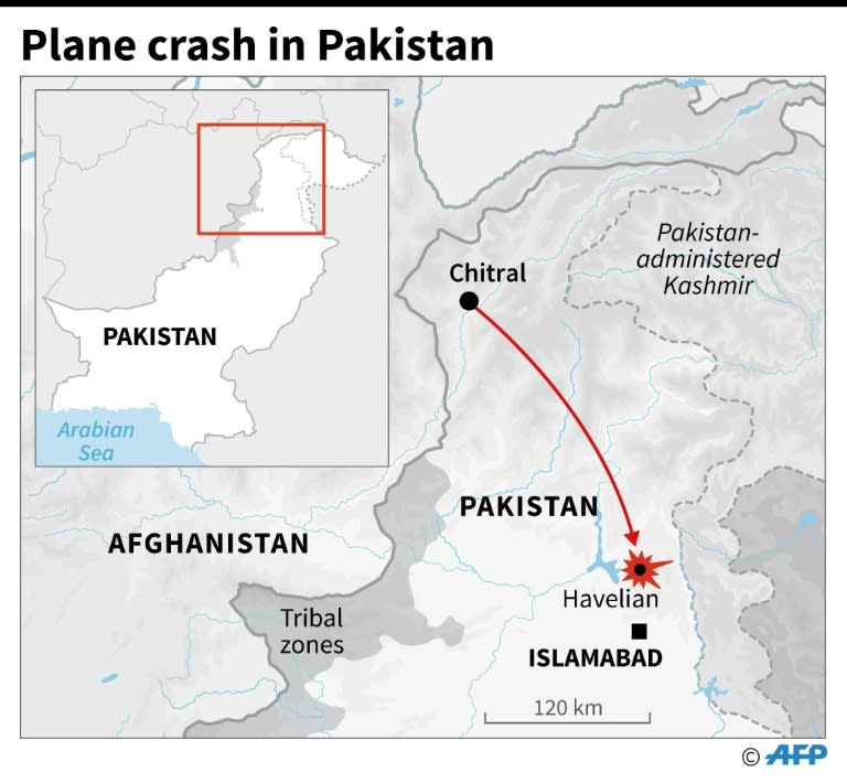 Map of Pakistan locating the area in which a passenger plane crashed